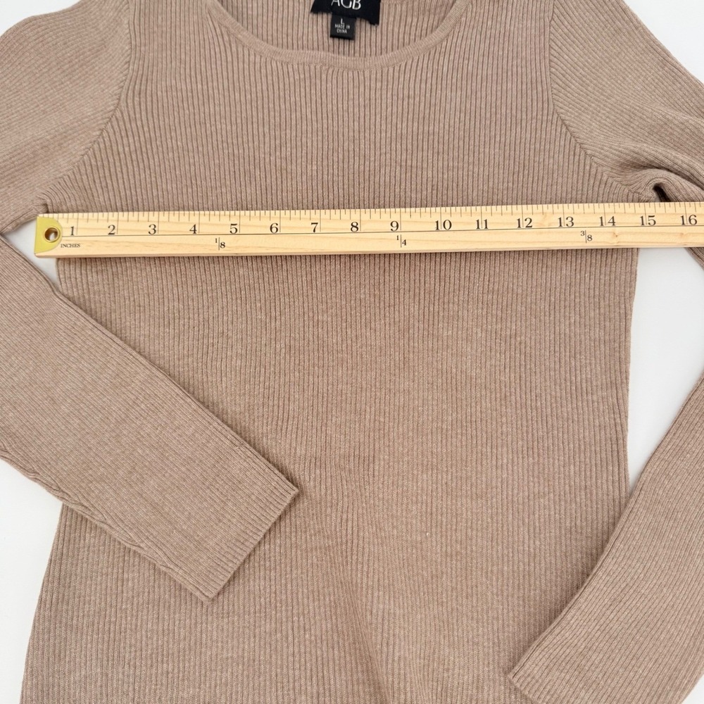 AGB Ribbed Long Sleeve Sweater Dress with Faux Leather Pockets Tan Size L - Picture 9 of 10